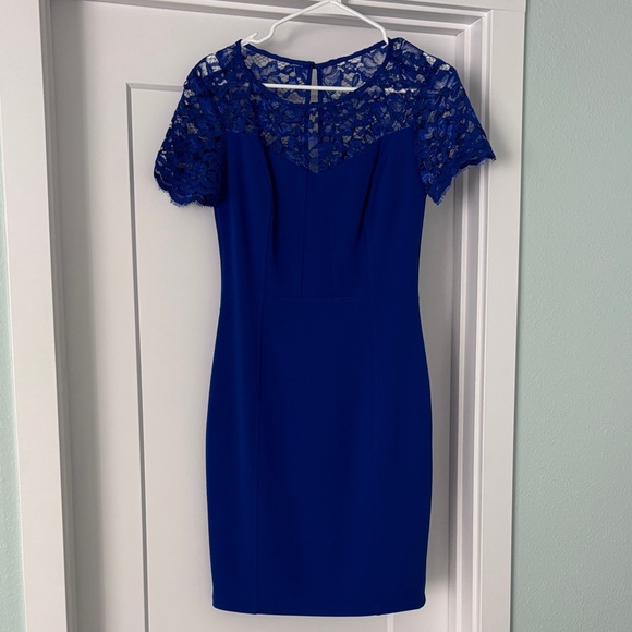 Enfocus Studio Cobalt Blue Lace Mini Dress - Picture 1 of 3